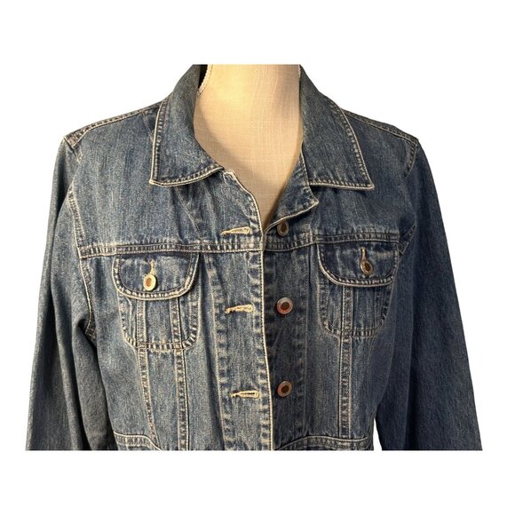 Jamaica Bay Denim Blue Jean Jacket Coat Women Large Denim Buttons Stitching - Picture 4 of 10